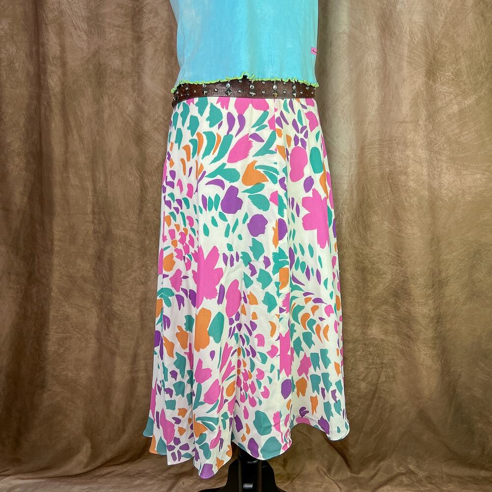 Vintage Floral Skirt 60s Abstract Geometric Midi High Waist Cottagecore Retro